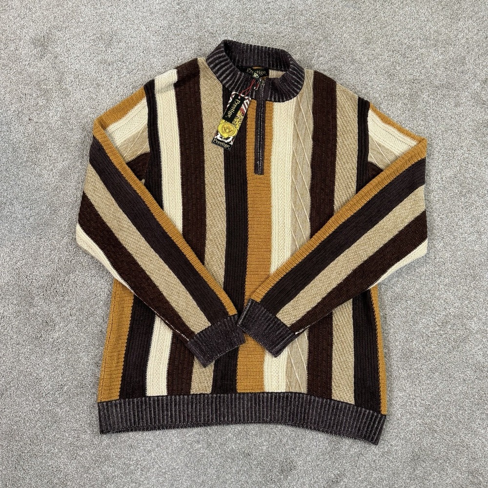 Prestige Original Stripe 1/4 Zip‎ Brown 2XL Sweater Casual Pullover Streetwear